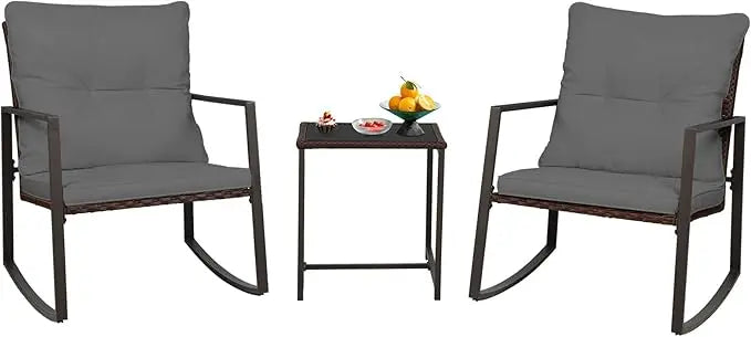 3 Piece Outdoor Patio Bistro Set With Wicker Glass Table