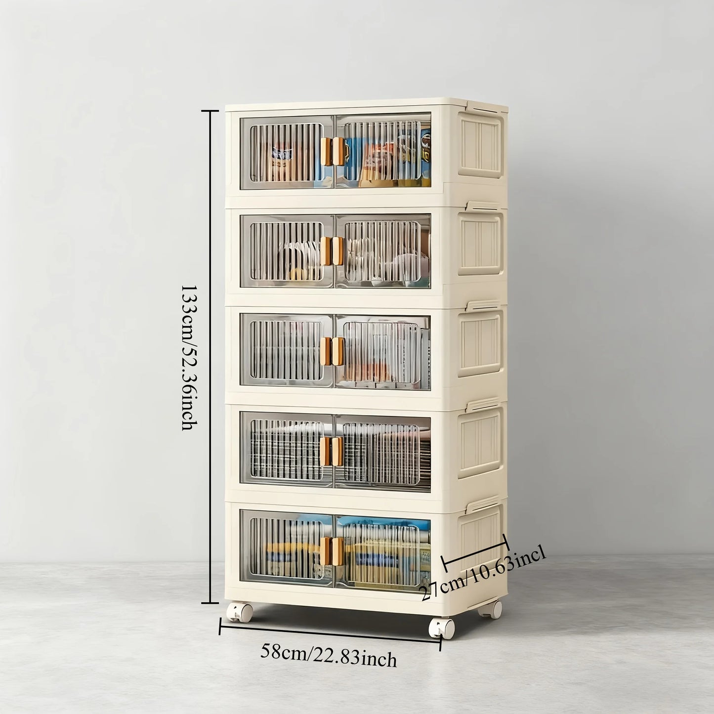 Foldable Plastic Storage Cabinet With Doors And Wheels Large Capacity