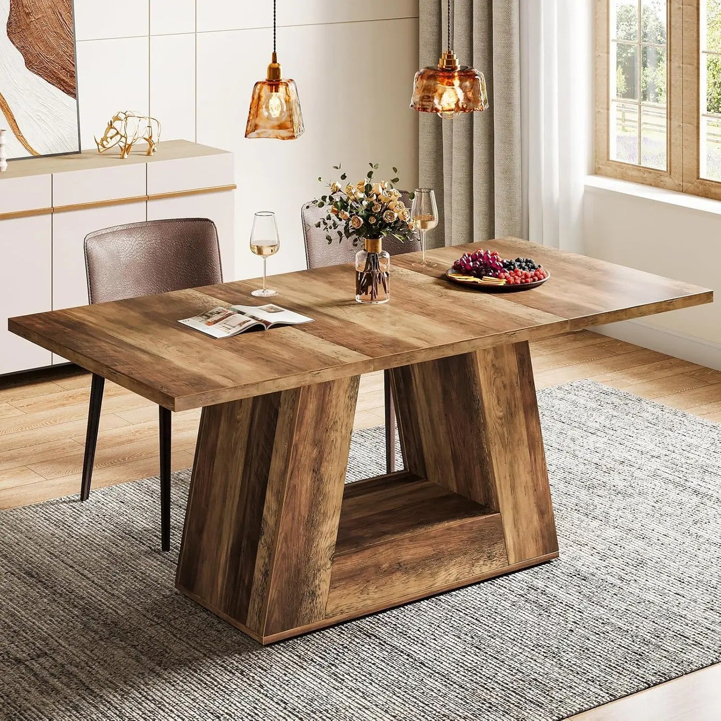 Dining Table for 4 to 6 People,Rectangular Dining Room Table,Dinner Table with Sturdy Base for Kitchen, Living Room