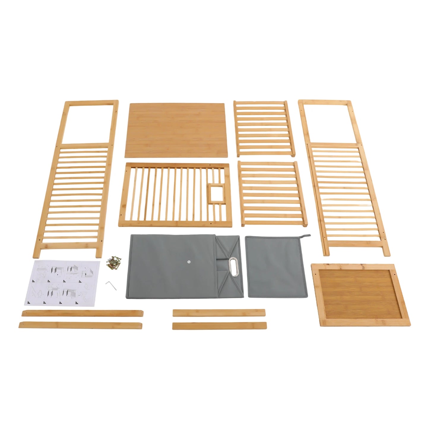 Gray Bamboo 40*30*95cm Dumper Dirty Laundry Basket with Double Storage Rack and Detachable Non-woven Bucket