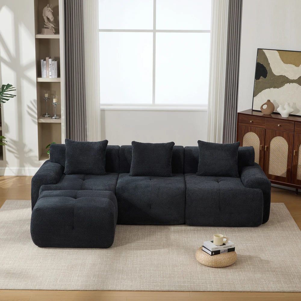 YeC L Shaped Upholstered Modular Sectional Sofa Set Cloud Tufting