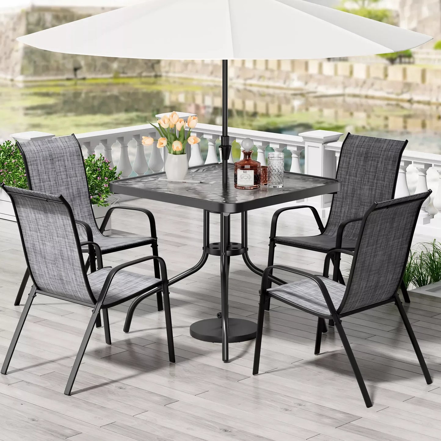 General Patio Dining Set 5 Pieces With Four Textilene Chairs
