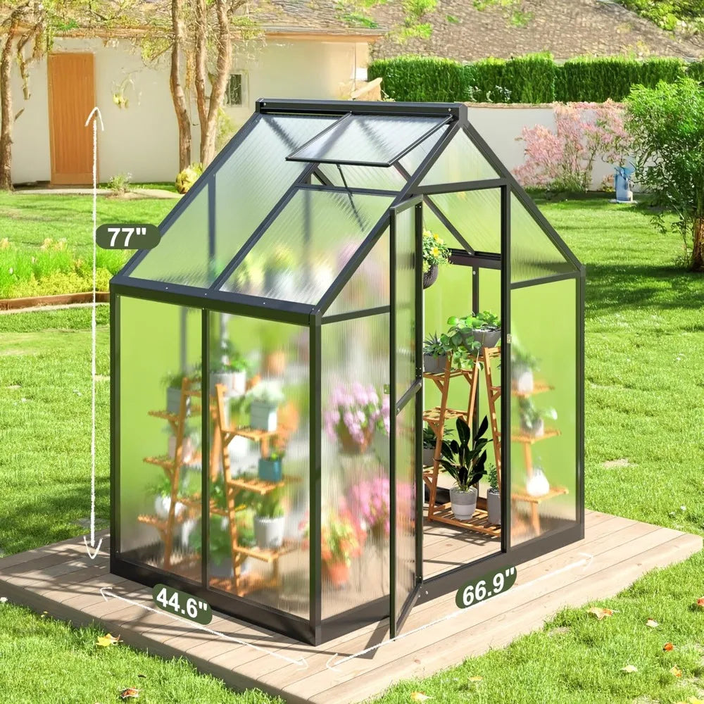 Greenhouse for Outdoors 4x6 FT, Polycarbonate Green House with Roof Vent and Quick Setup Structure, Aluminum Greenhouse