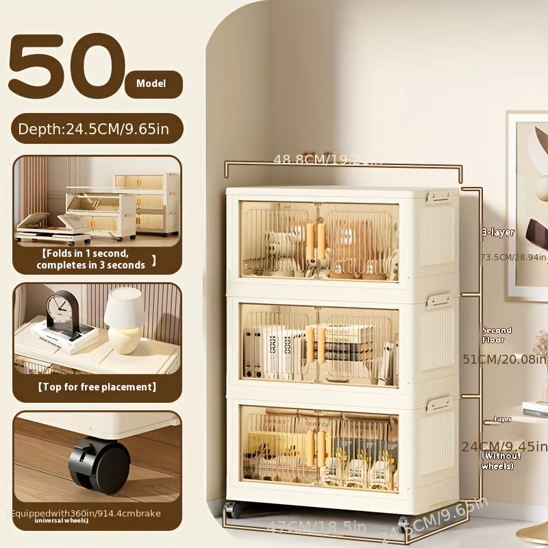 Three Quarter Tier Lidded Storage Box Stackable Foldable With Wheels