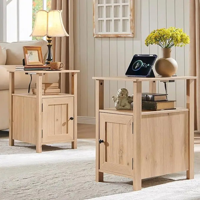 CHENGWEI Farmhouse Nightstands Set Of 2 With Charging Station