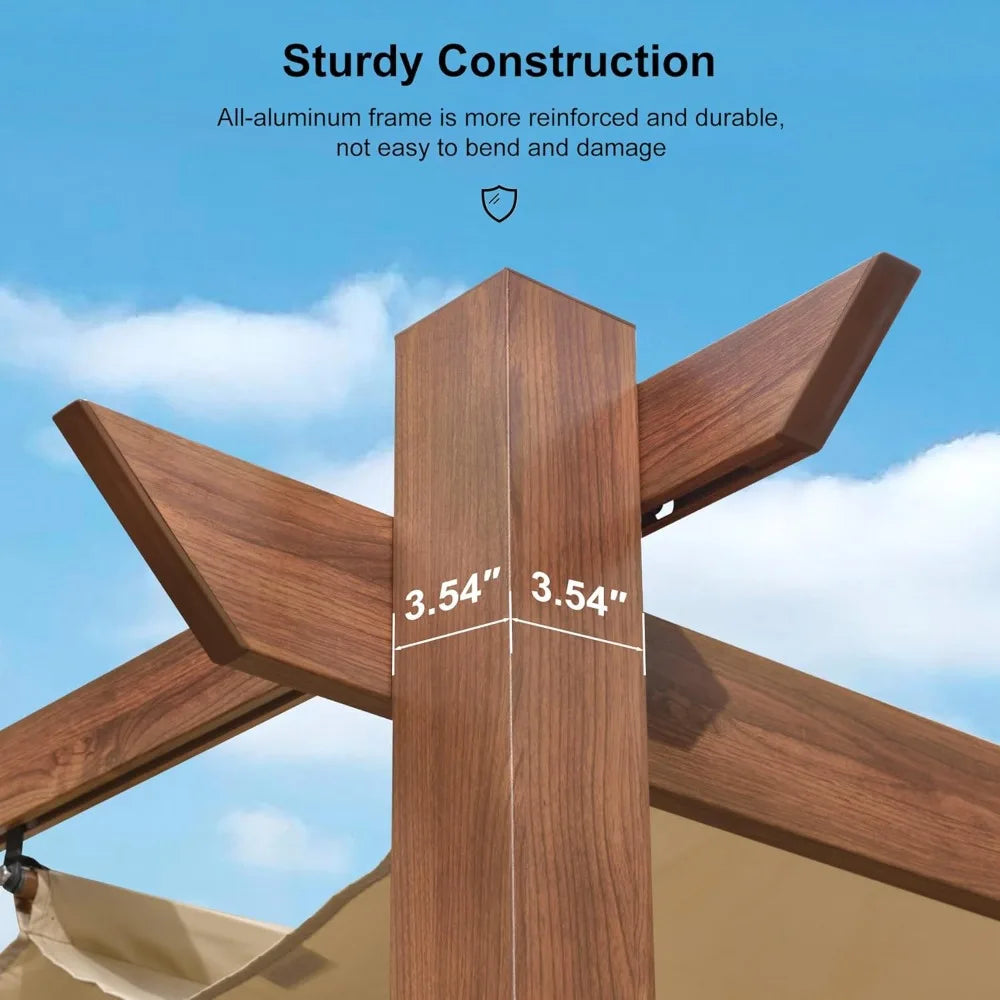 10' x 13' Outdoor Retractable Pergola with Sun Shade Canopy Patio Metal Shelter for Garden Porch Beach Pavilion