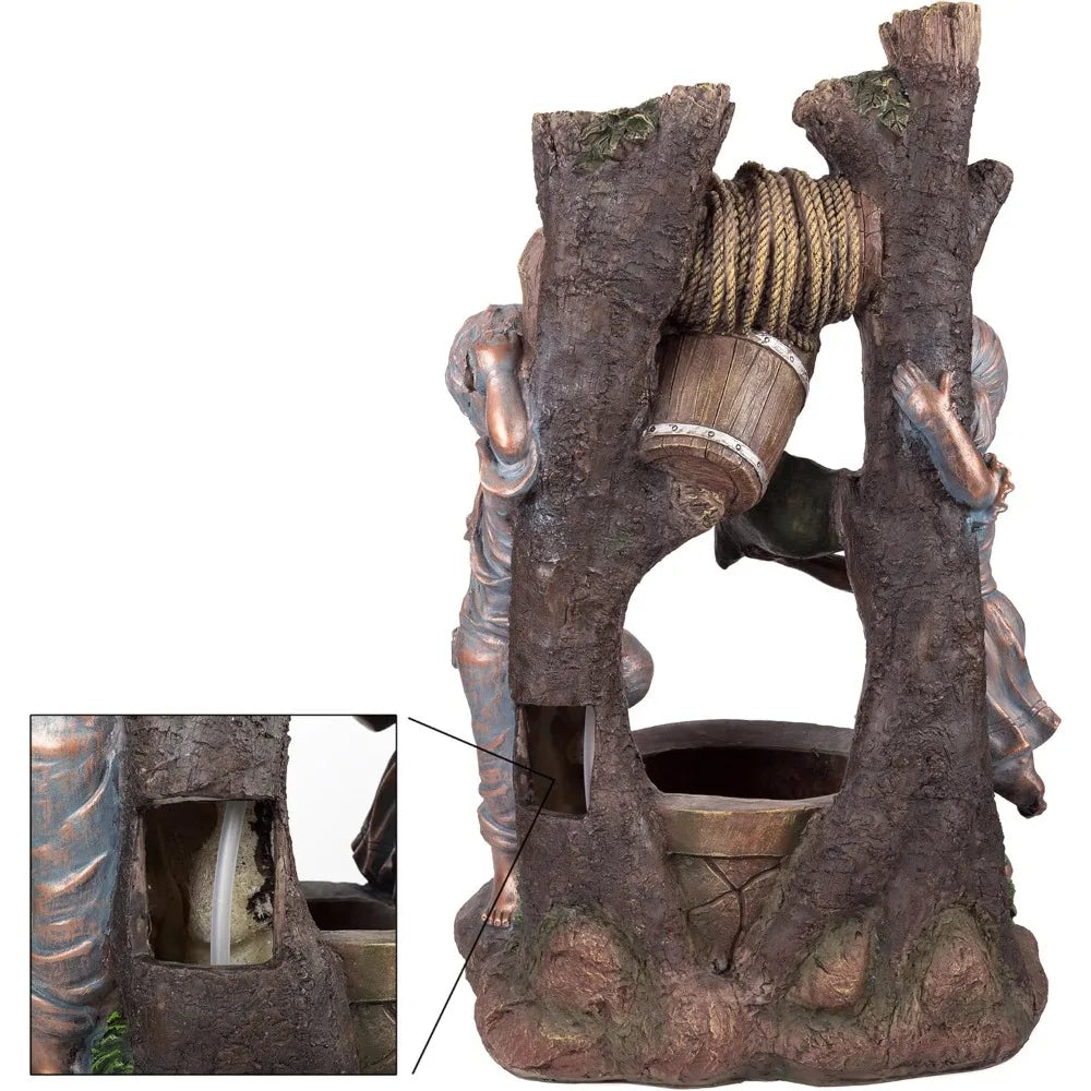 DAFIFY Outdoor Boy And Girl Fountain With Cascading LED Water Feature