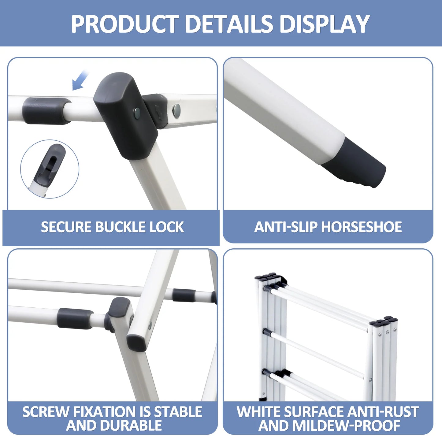 Folding Drying Rack Floor Metal Clothes Hanger Telescopic Multi-layer Adjustable Household for Home Camping Travel Outdoor