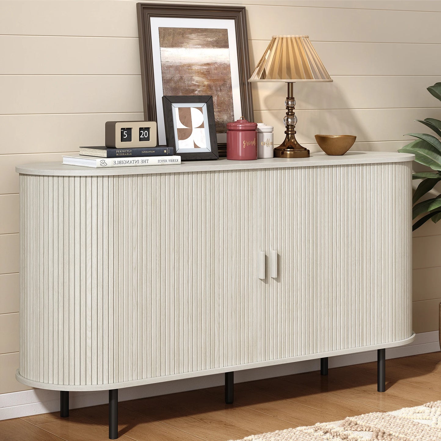General Sideboard Buffet Cabinet With Adjustable Shelves Wood Fluted