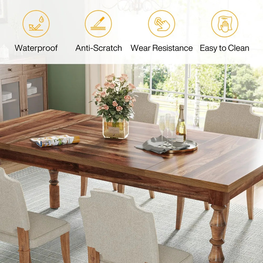 62" Farmhouse Wood Dining Table for 4 to 6 People, Large Rectangle Kitchen Table