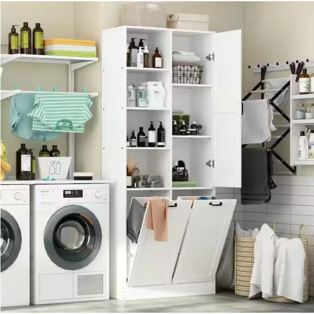 Freestanding Bathroom Linen Cabinet With Flip Storage