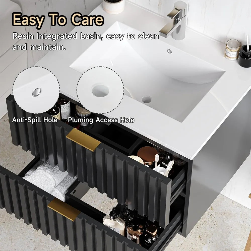 Floating Bathroom Vanity With Sink And Dual Fluted Drawers