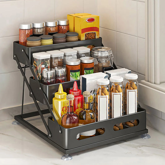 Hign-concerned 3 Layer Kitchen Spice Rack Adjustable Height Condiment Organizer