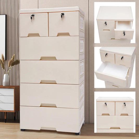 Six-Drawer Dresser Wood Storage Cabinet For Bedroom