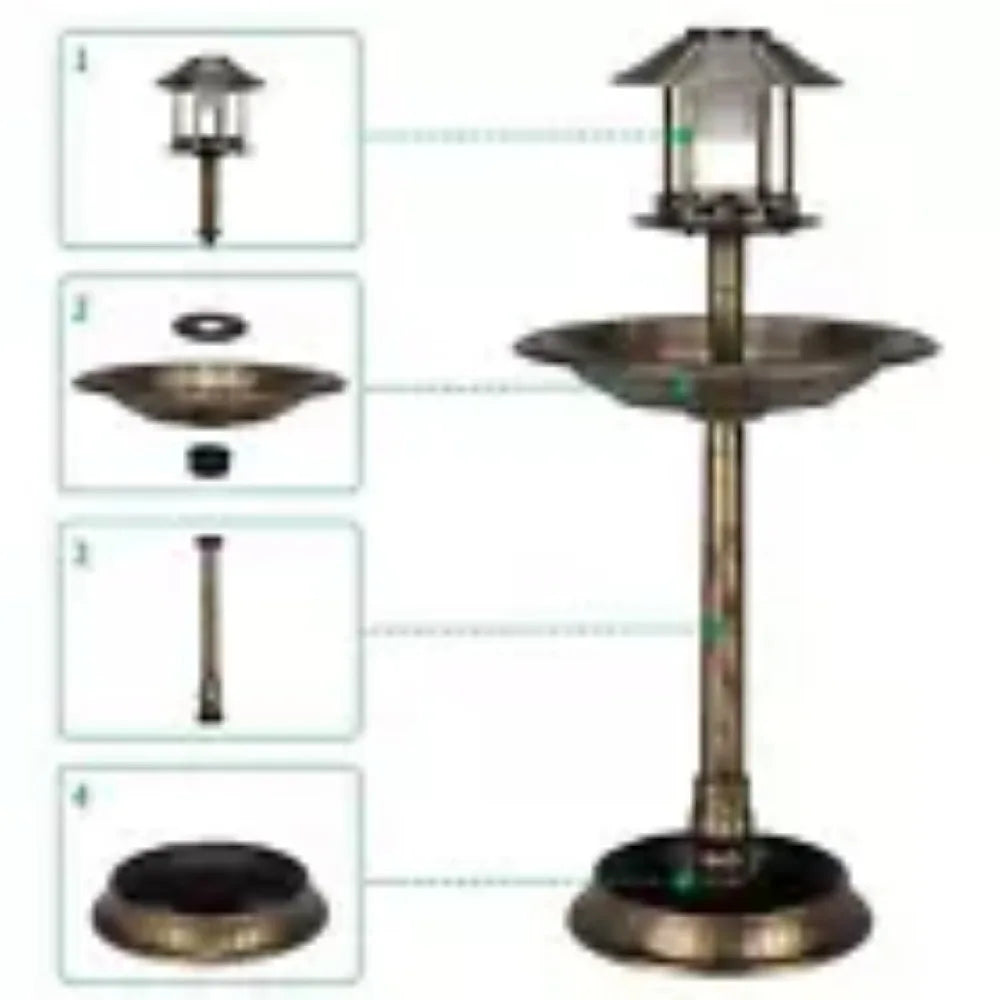 Plastic Round Bird Bath With Solar Light And Sturdy Base Outdoor Garden