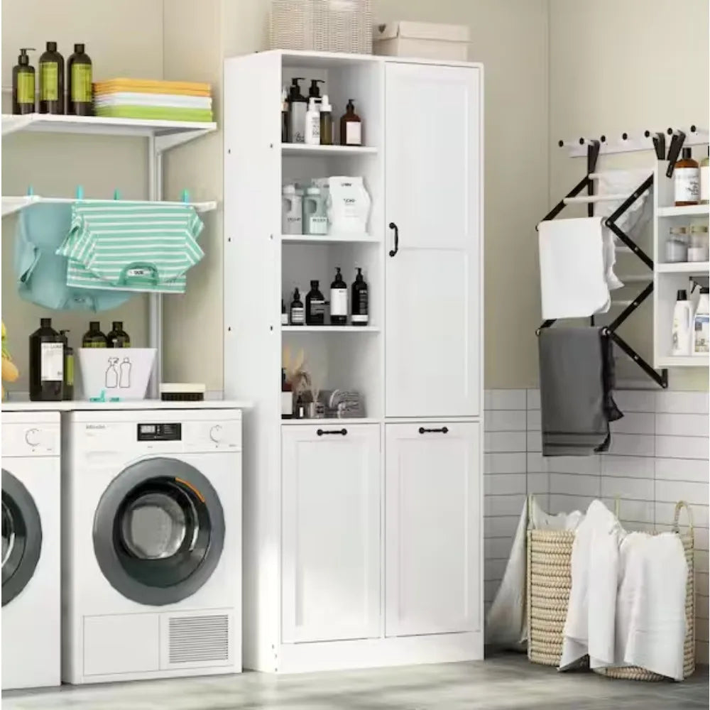 Freestanding Bathroom Linen Cabinet With Flip Storage