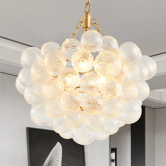 20-Inch Gold Pendant Light Chandelier with Threaded Clear Glass Globe Shade  Adjustable Height (No Bulbs)