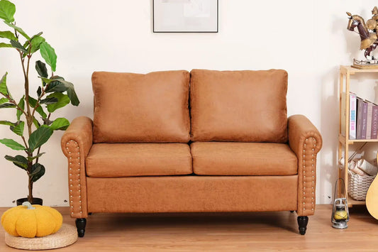 Modern Loveseat Sofa For Small Spaces With Wood Legs