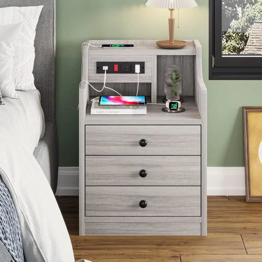 HUANZHUANG Nightstand With Charging Station And Hutch Storage