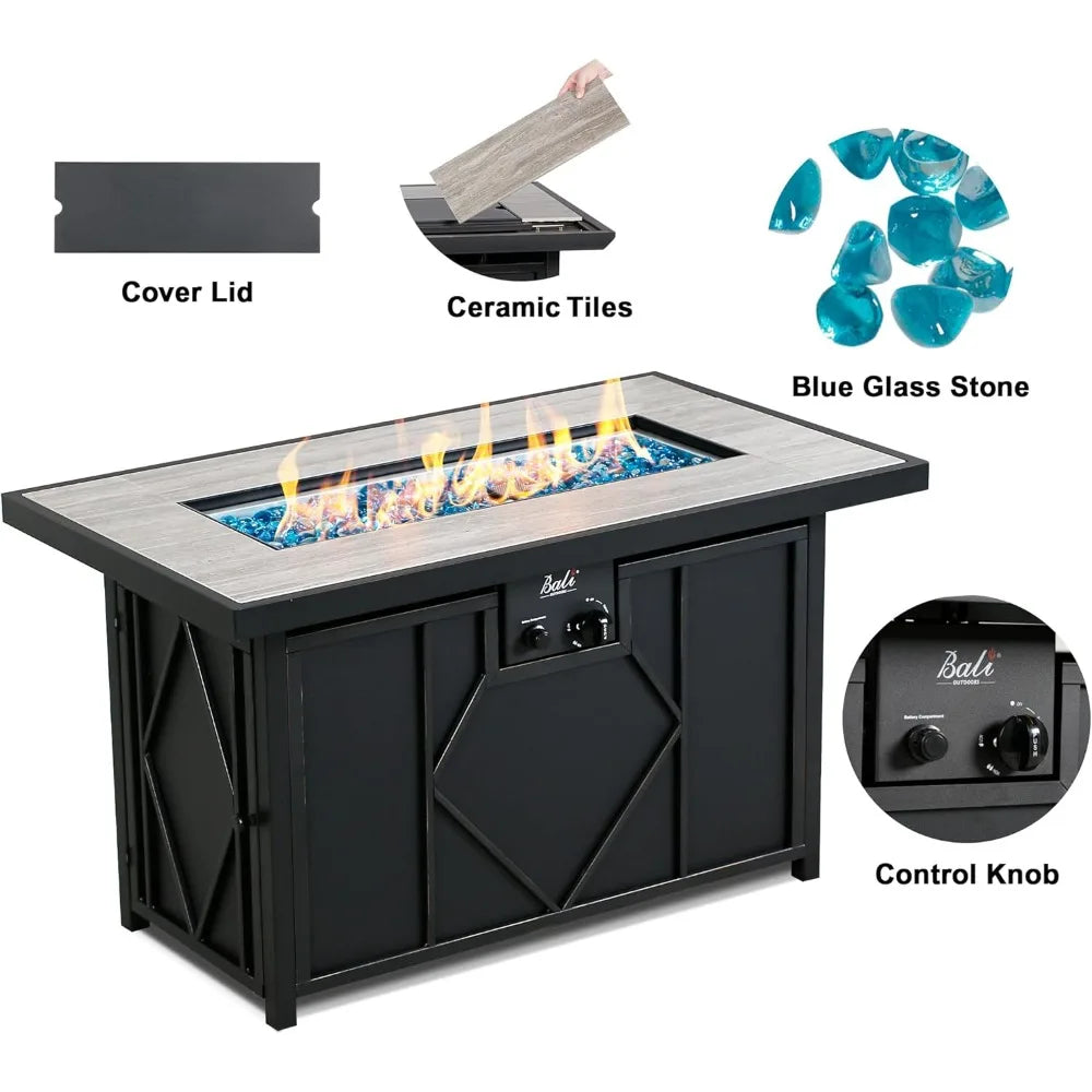 Propane Fire Pit Table Outdoor 60000 BTU Rectangular