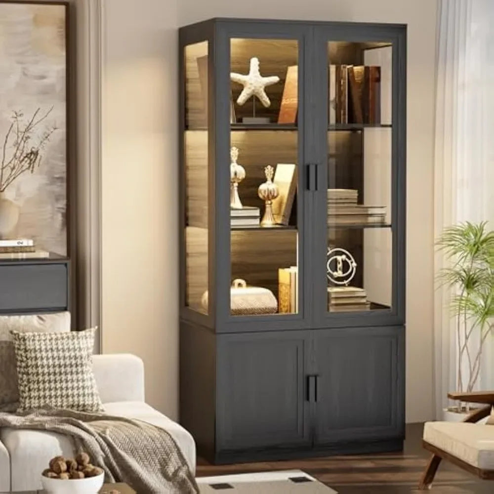 Display Cabinet With Acrylic Doors Curio Lighting And Human Body Sensor