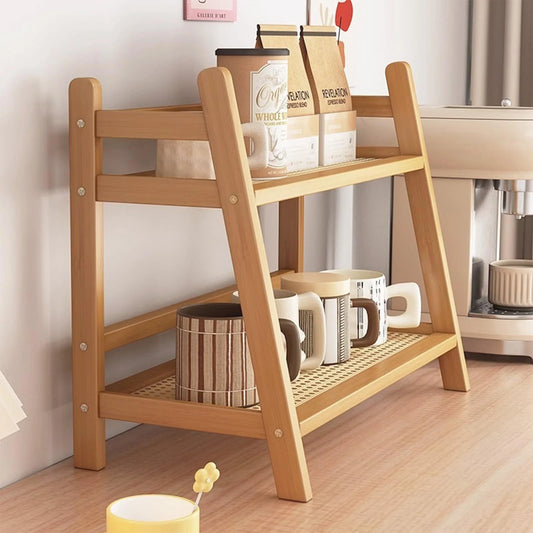 Wooden Double Layer Desktop Organizer Shelf 2-Tier Space Saving Rack