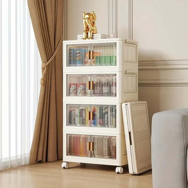 Foldable Plastic Storage Cabinet With Doors And Wheels Large Capacity