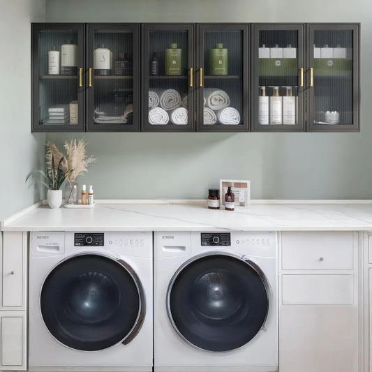 Color Laundry Room Cabinets With Adjustable Acrylic Glass Doors