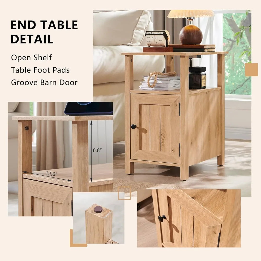 CHENGWEI Farmhouse Nightstands Set Of 2 With Charging Station