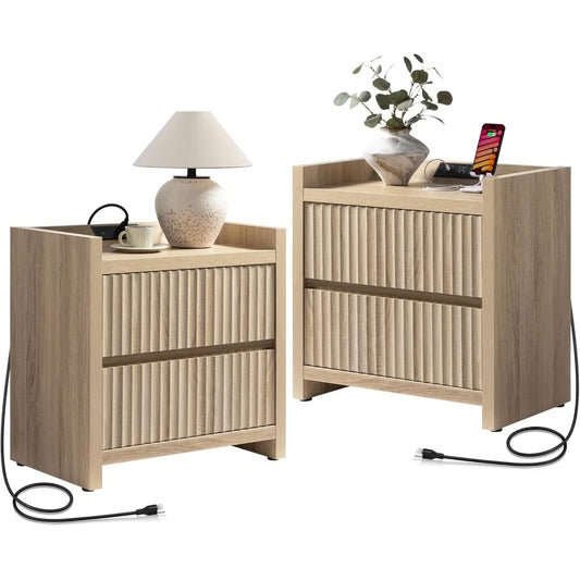CHENGWEI Night Stands Set of 2 With Charging Station