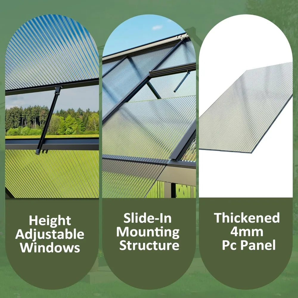 Greenhouse for Outdoors 4x6 FT, Polycarbonate Green House with Roof Vent and Quick Setup Structure, Aluminum Greenhouse