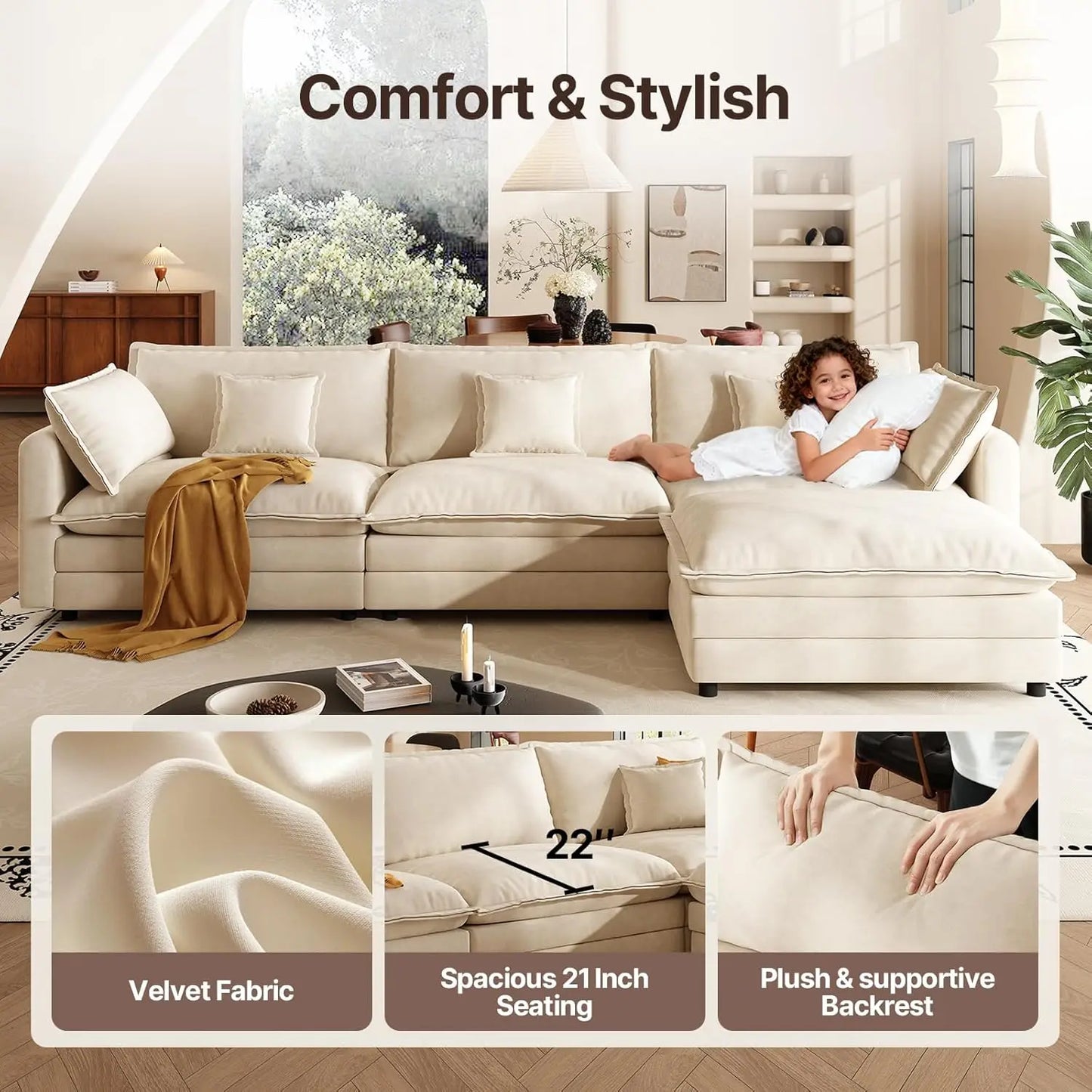 Modern L Shaped Sofa Sectional Cloud Couch For Living Room