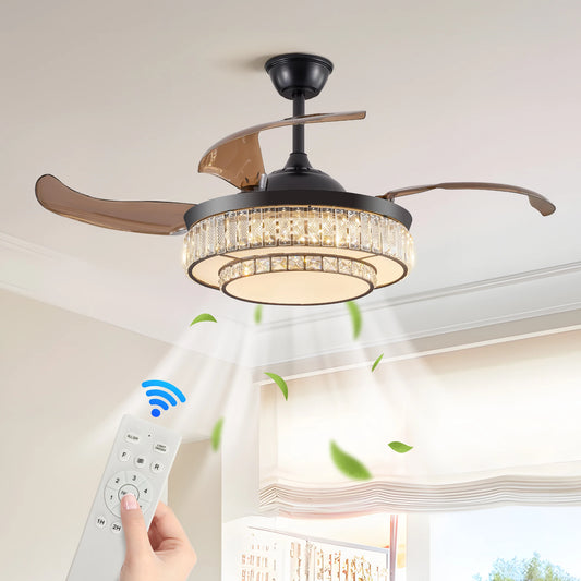 ARLGSITE Crystal Ceiling Fan Light With Remote Control And Timer