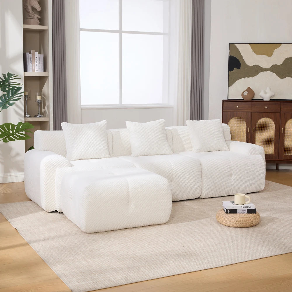 YeC L Shaped Upholstered Modular Sectional Sofa Set Cloud Tufting