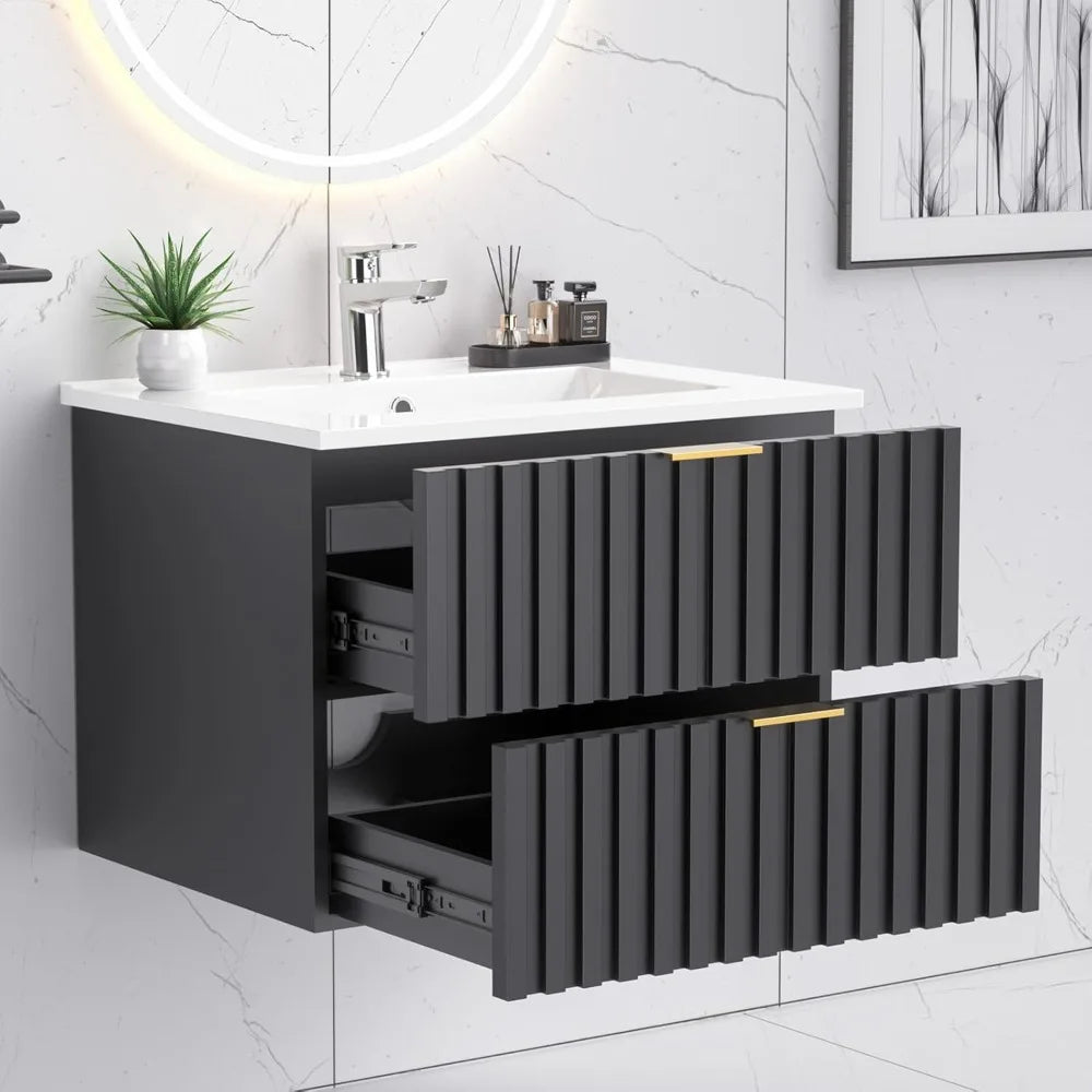 Floating Bathroom Vanity With Sink And Dual Fluted Drawers