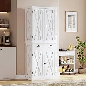 Farmhouse Kitchen Pantry Cabinet With Barn Doors And Adjustable Shelves