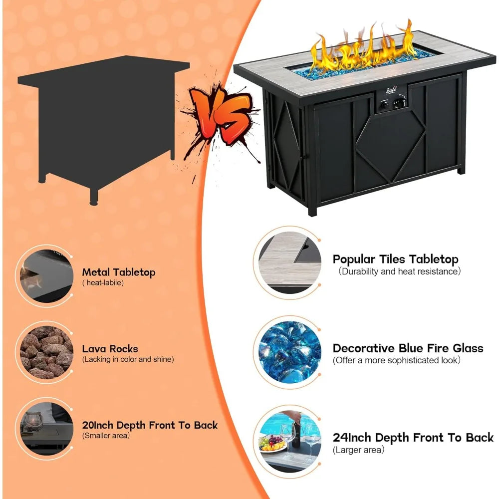 Propane Fire Pit Table Outdoor 60000 BTU Rectangular