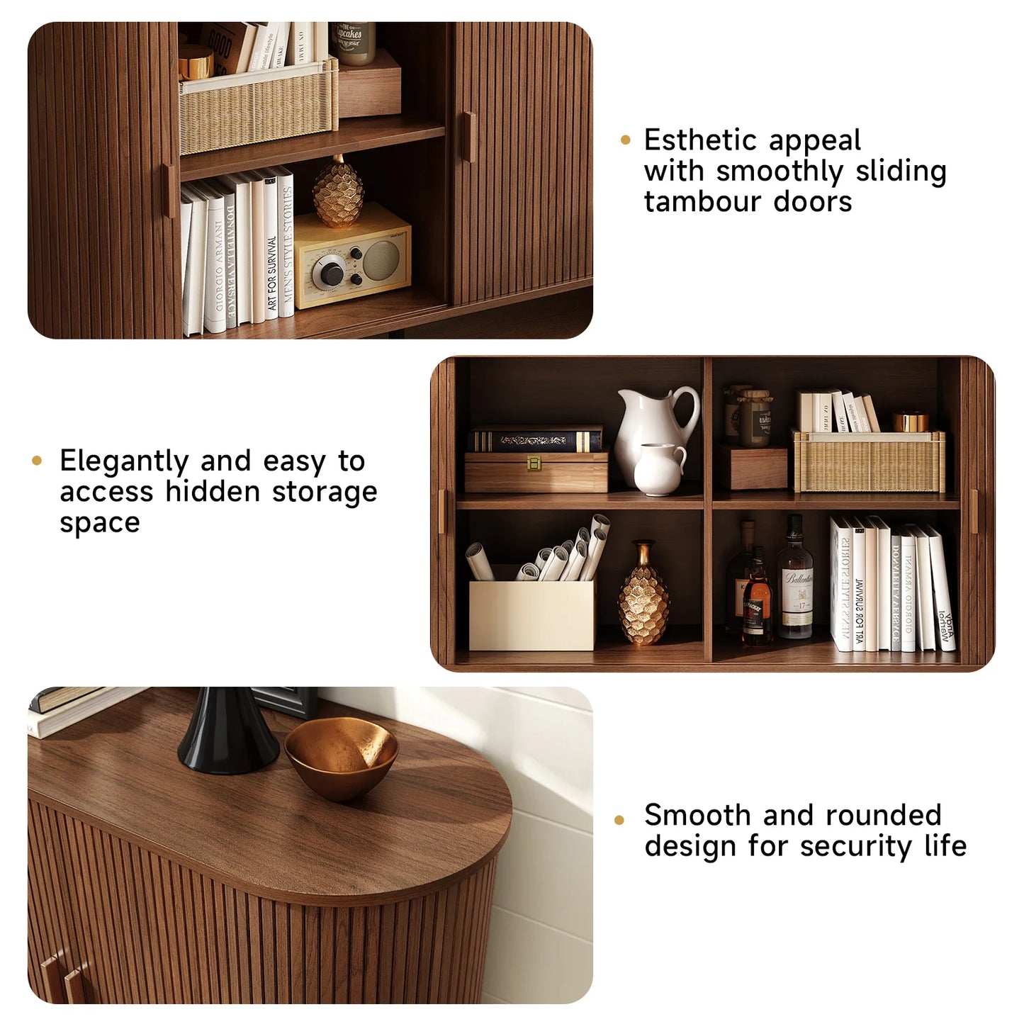 General Sideboard Buffet Cabinet With Adjustable Shelves Wood Fluted