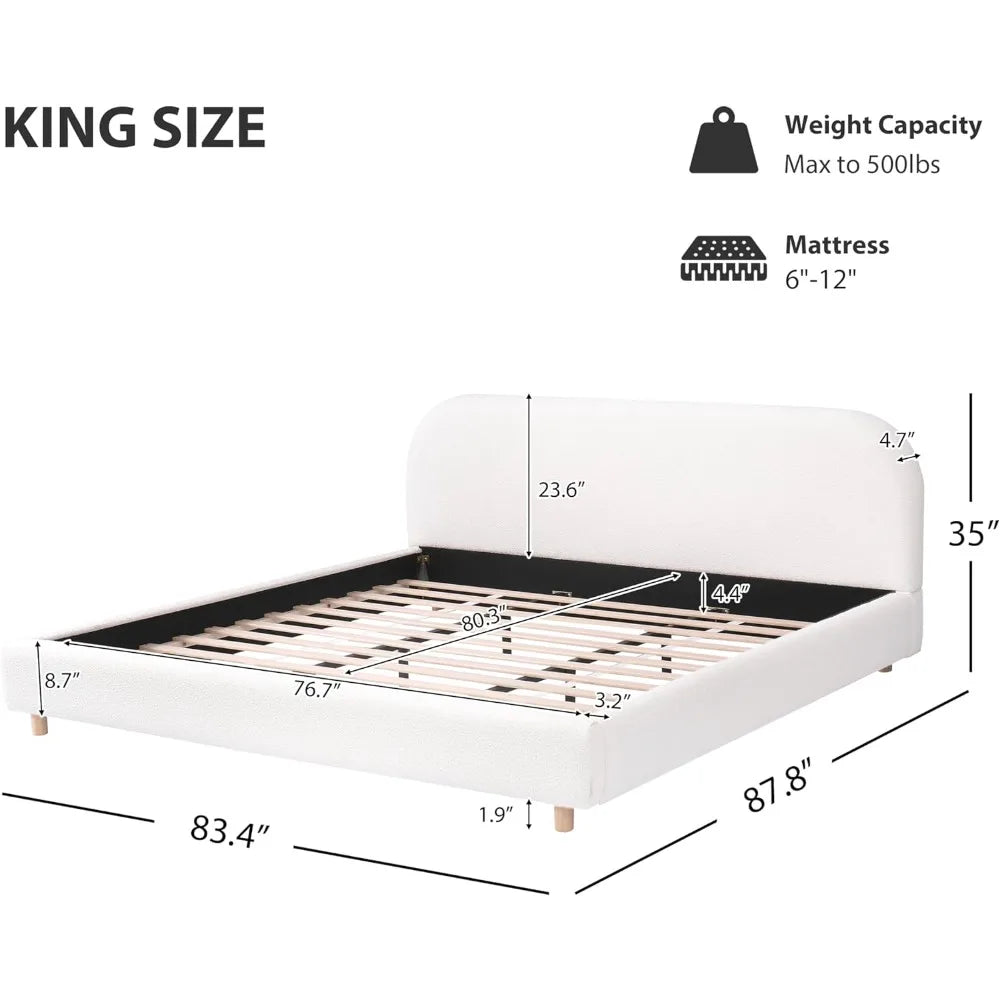 DAFIFY Teddy Fleece Upholstered Platform Bed With Curved Headboard