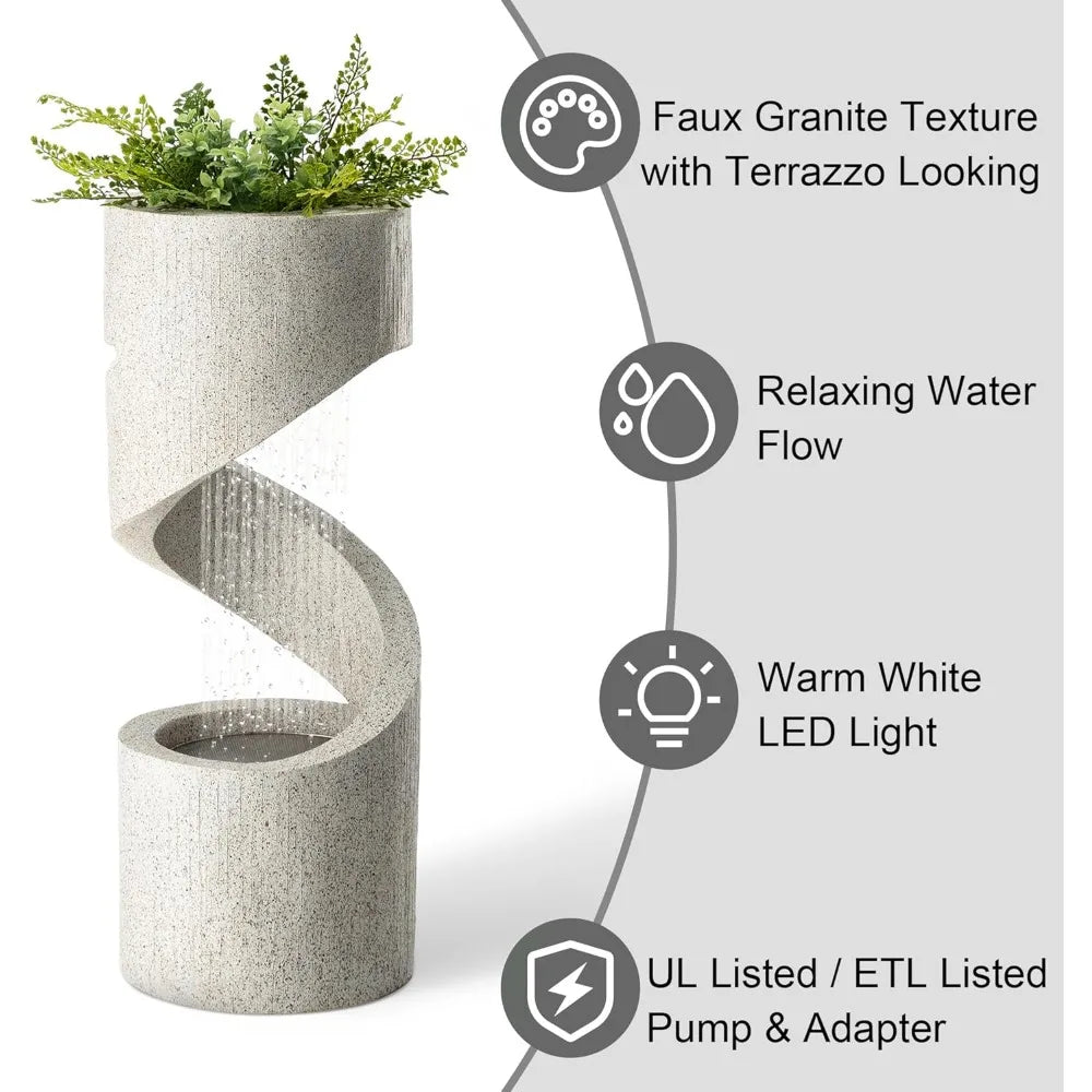 DAFIFY Tiered Outdoor Water Fountain With LED Lighting Resin