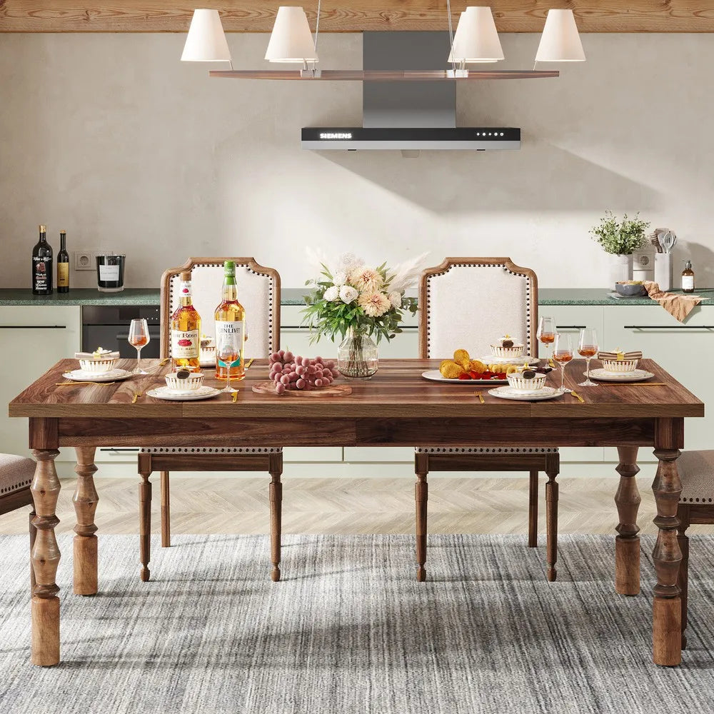 62" Farmhouse Wood Dining Table for 4 to 6 People, Large Rectangle Kitchen Table