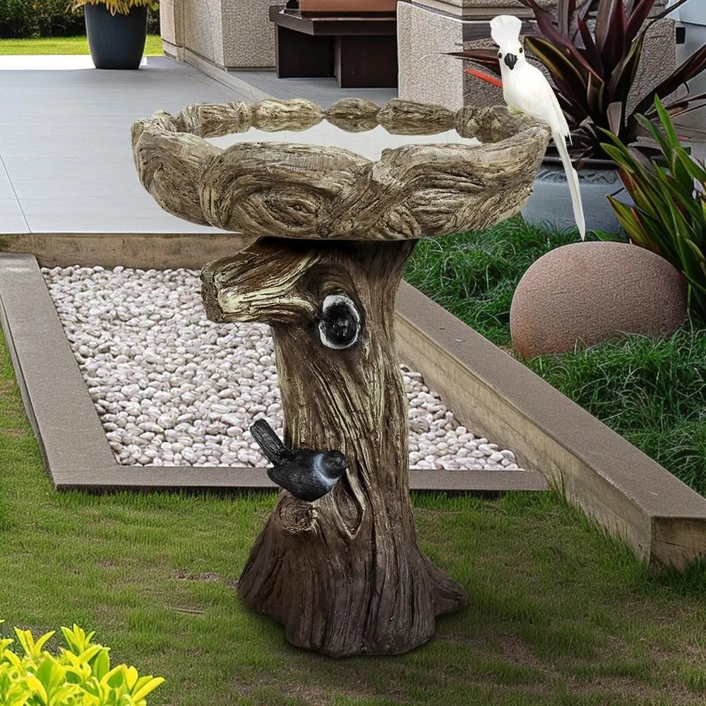 Fibre Reinforced Concrete Bird Bath With Birds For Garden Patio