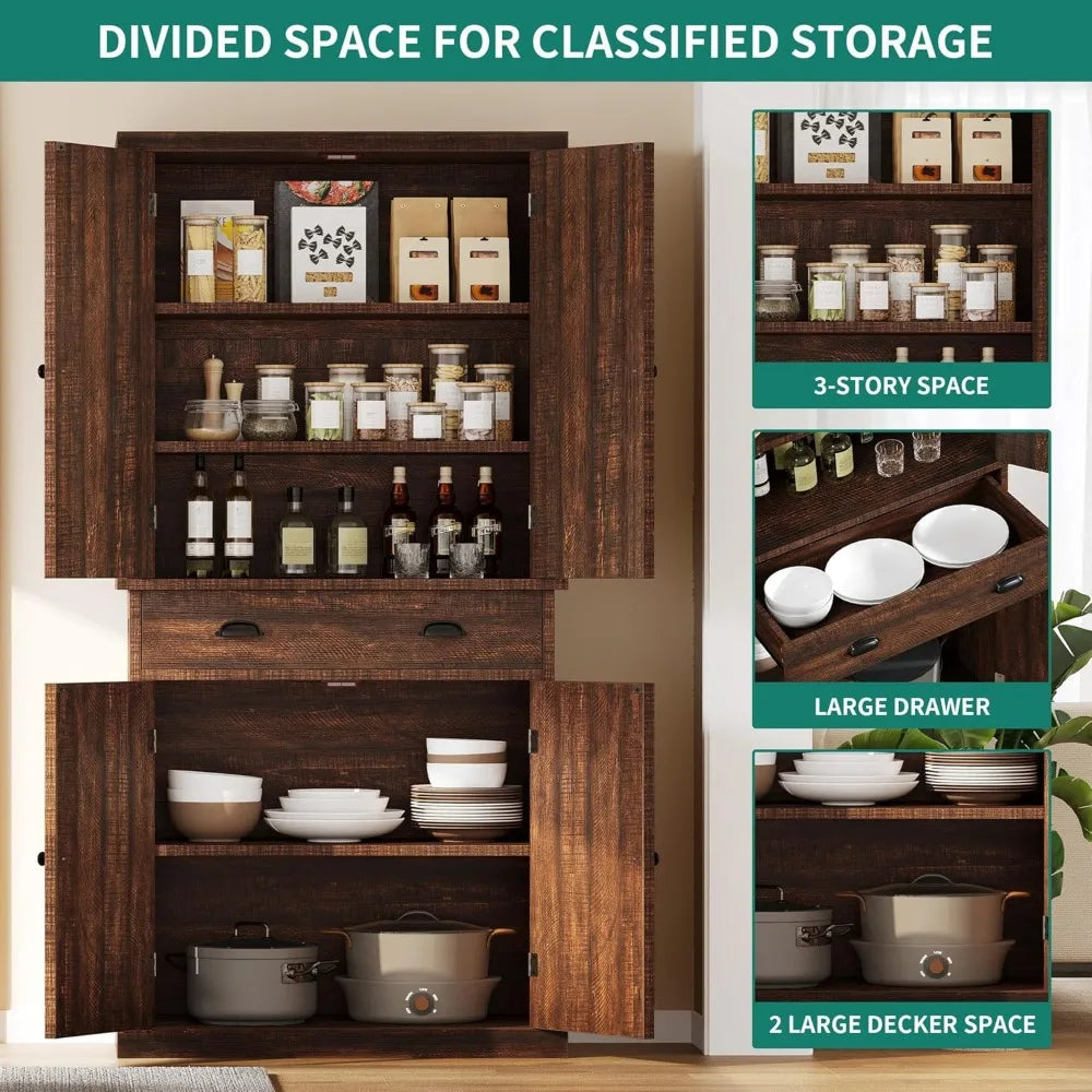 Farmhouse Kitchen Pantry Cabinet With Barn Doors And Adjustable Shelves