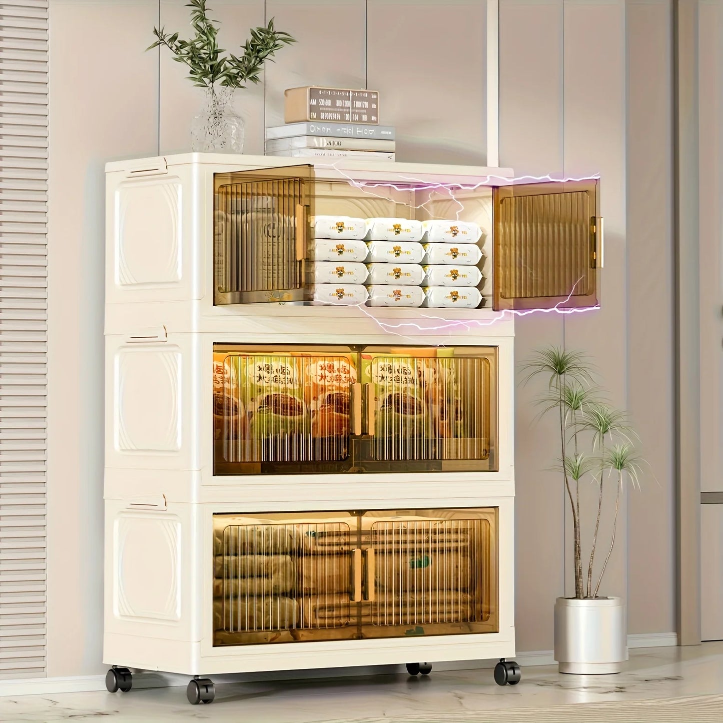 Three Quarter Tier Lidded Storage Box Stackable Foldable With Wheels