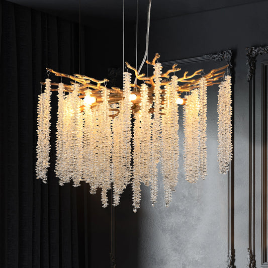 Modern Pendant Light With Cascading Crystal Strands Bulb Not Included