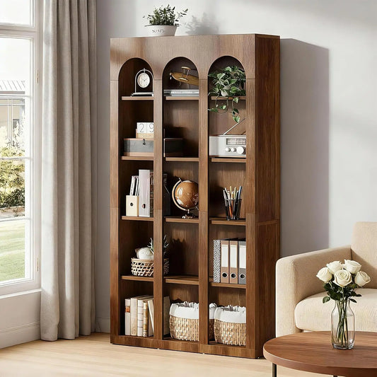 5-Tier Farmhouse Arched Bookshelf With Open Shelves