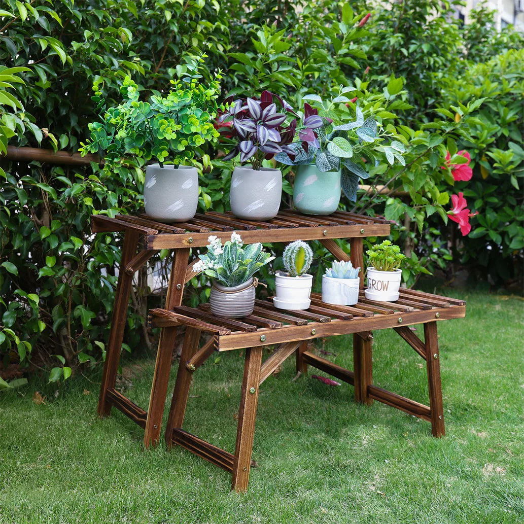 Large 3 Tier Step Plant Stand Wood Ladder Shelf Garden Display for Patio Indoor Outdoor Flower Pot Shelf