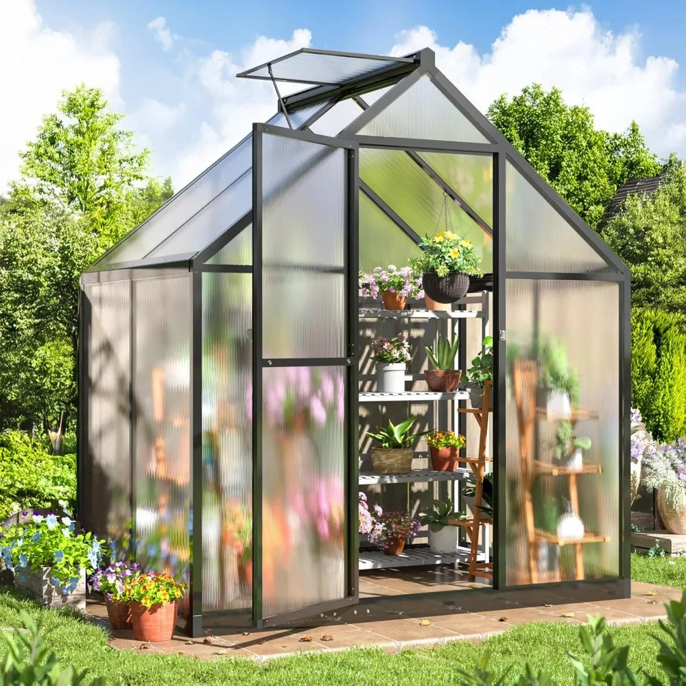 Greenhouse for Outdoors 4x6 FT, Polycarbonate Green House with Roof Vent and Quick Setup Structure, Aluminum Greenhouse