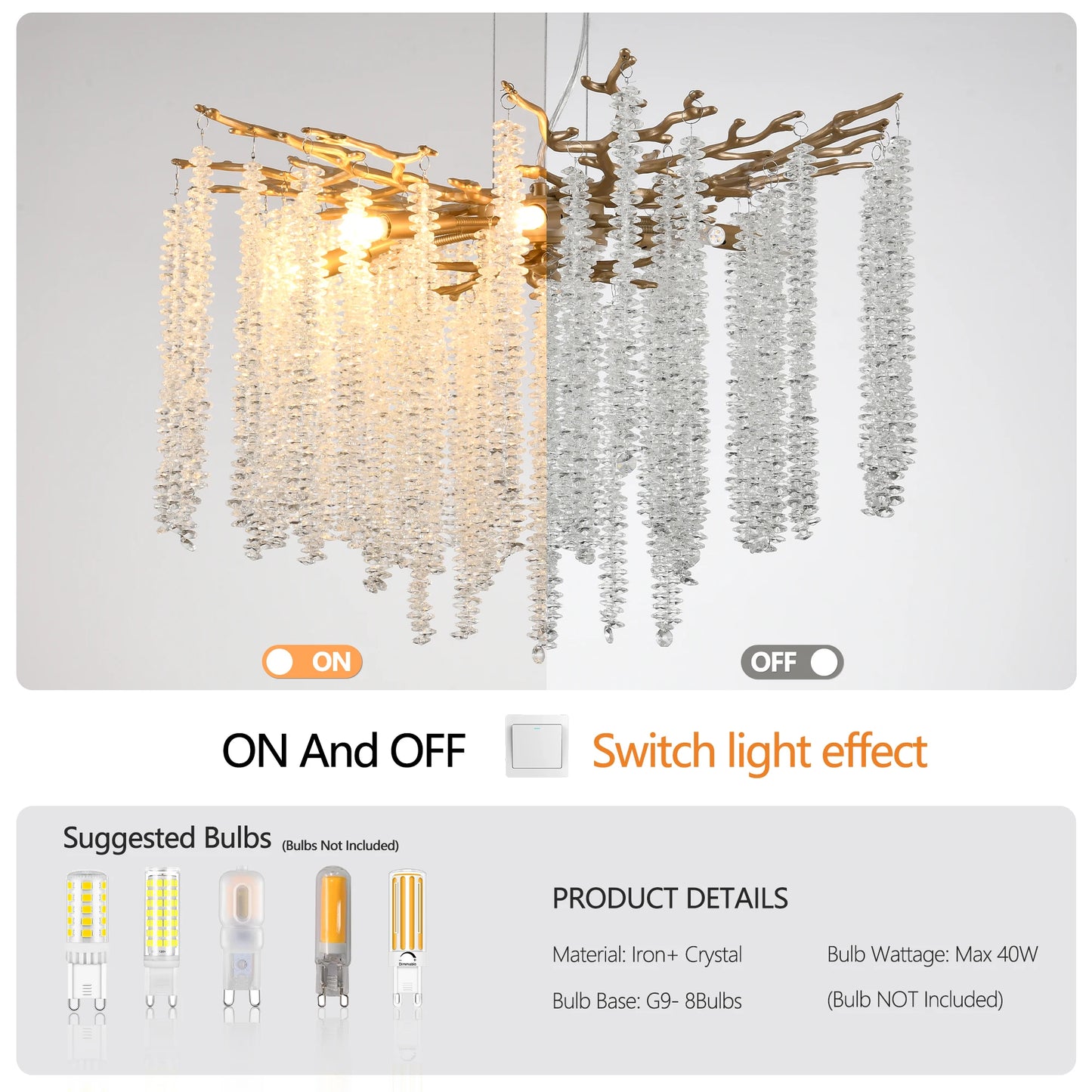 Modern Pendant Light With Cascading Crystal Strands Bulb Not Included