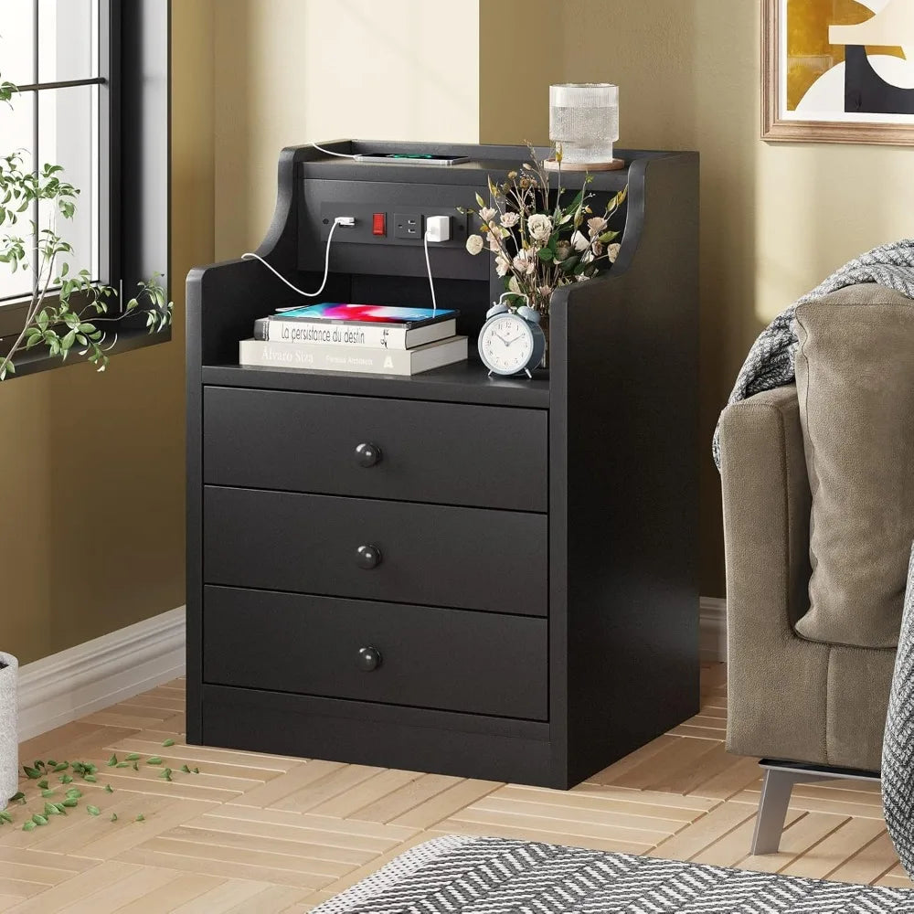 Bedside Table Set Of 2 With Charging Station And Storage